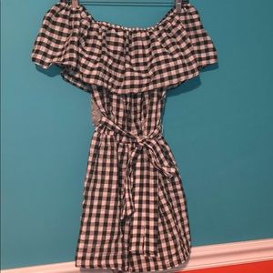 Checkered off the shoulder short romper